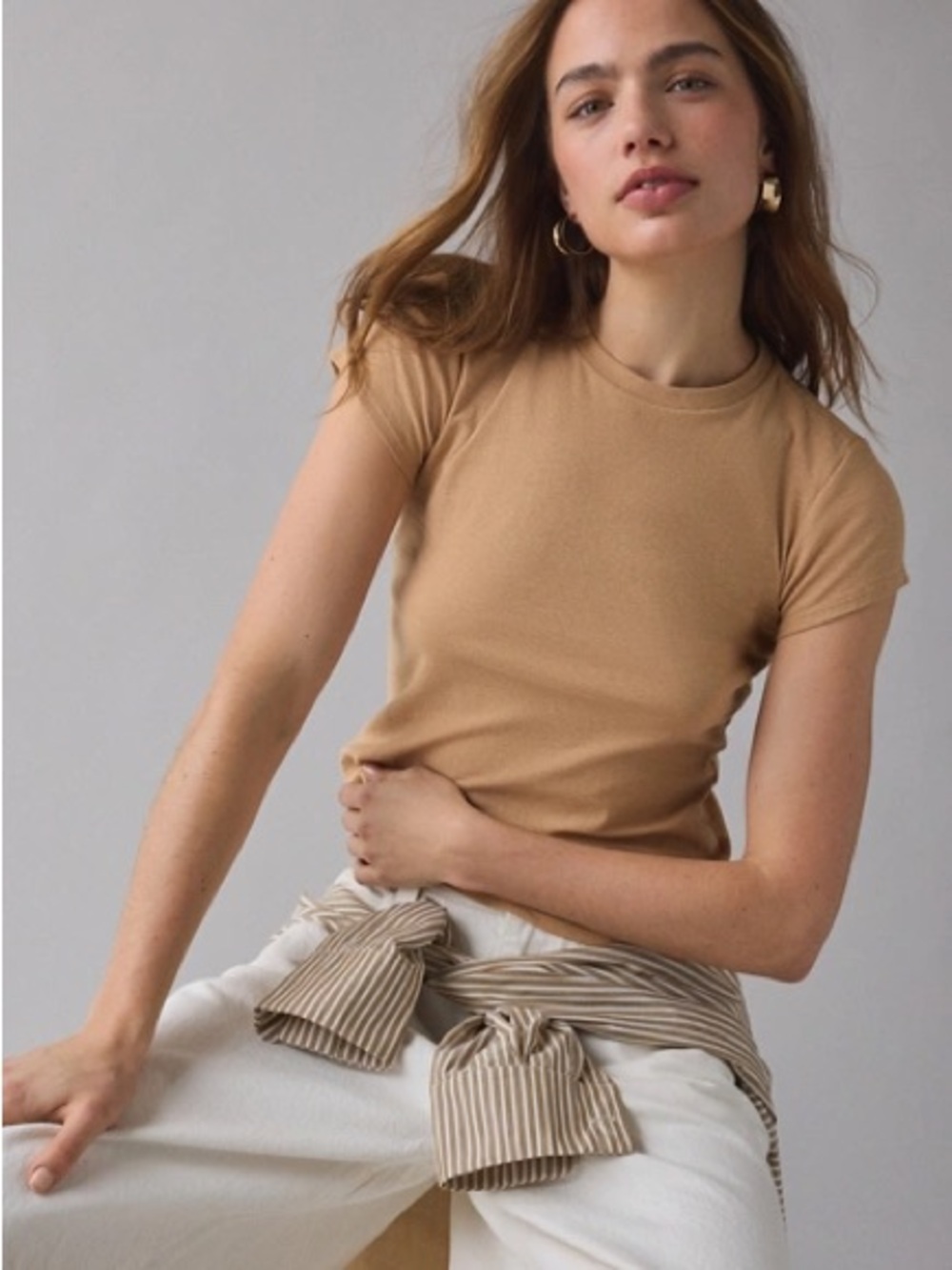 Sold - BDG Slim Crewneck Short Sleeve Top in Camel